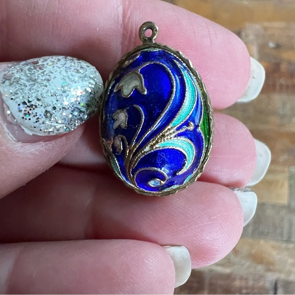 5 Antique Russian Imperial Filigree Enamel Silver Egg Pendant Charms - Picture 7 of 11